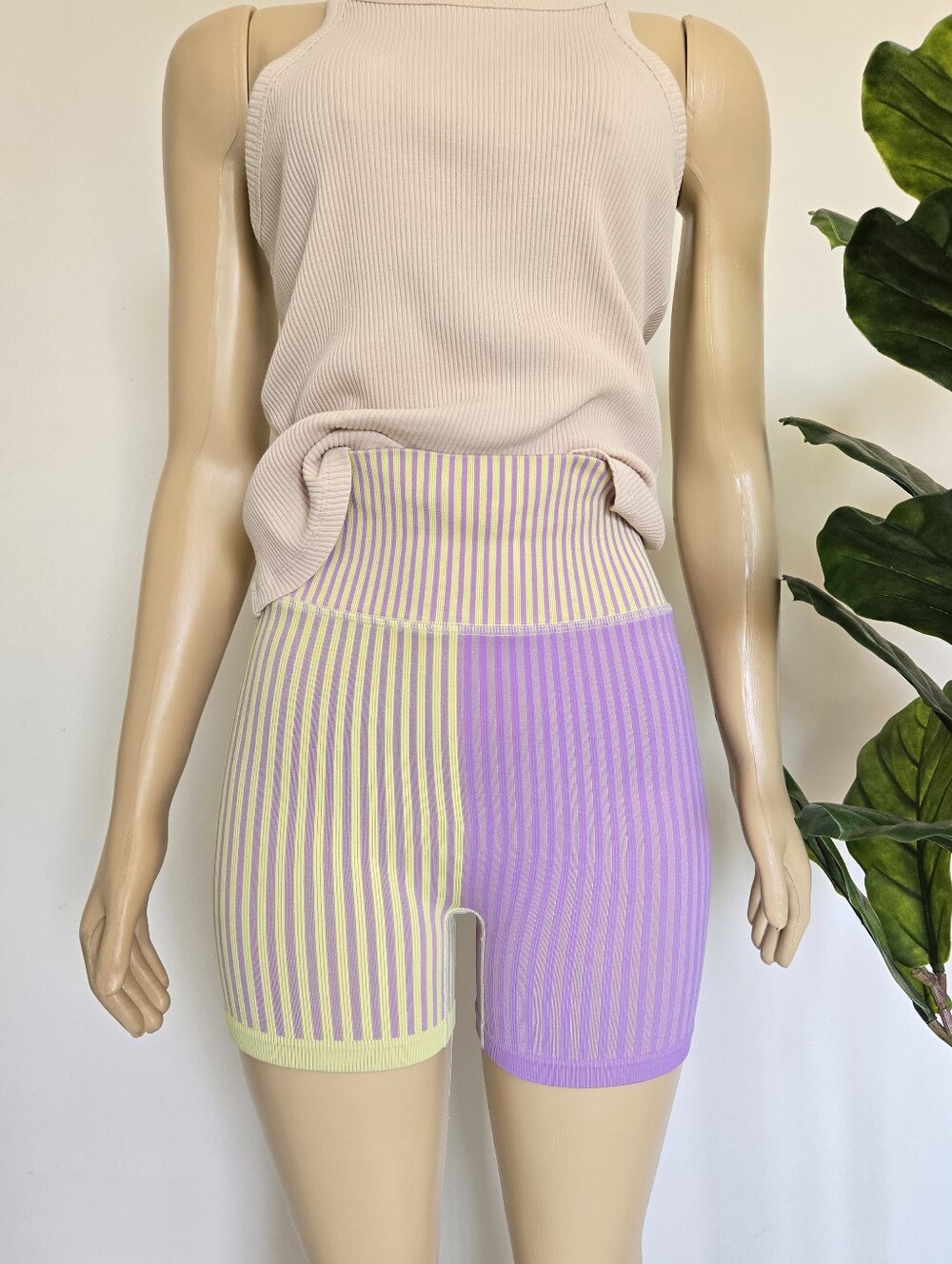 FP Movement by Free People Stripe Mixing Shorts - Yellow & Purple Combo Size S